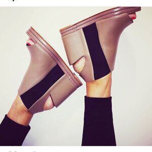 Balenciaga Beige Peep Toe Leather Wedge Sandals - Gently Worn - Size 38